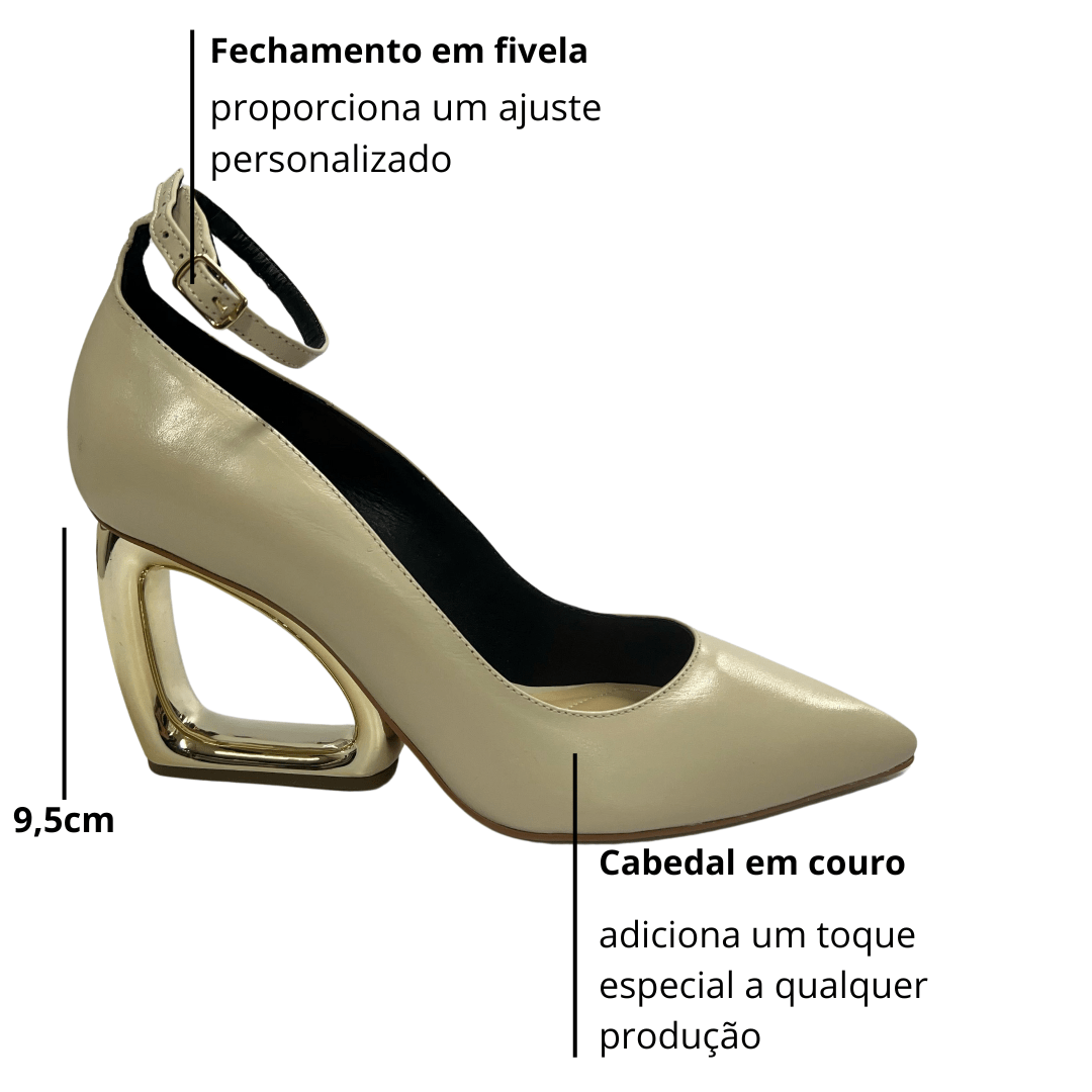 Scarpin Cecconello Feminino Off White Salto Alto Vazado Couro Off White 2