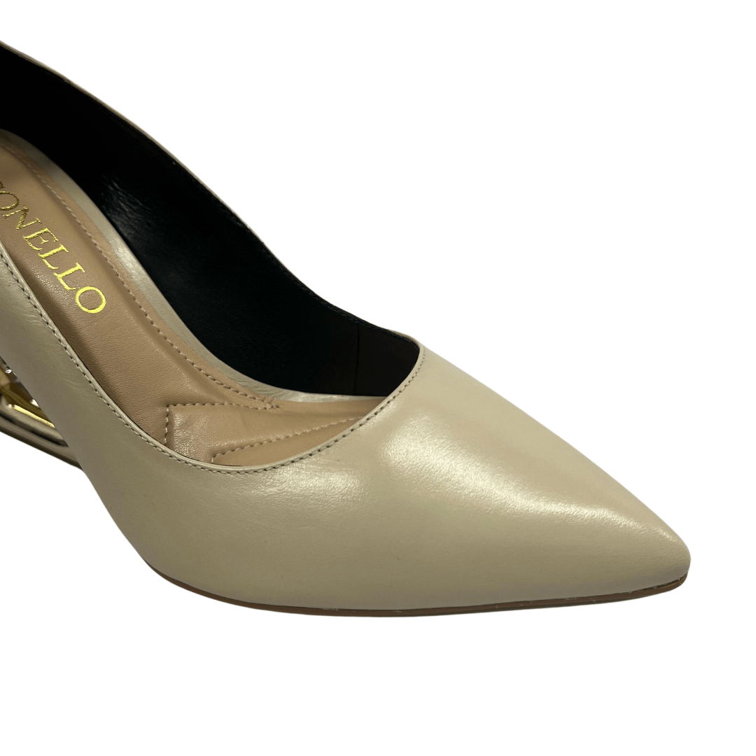 Scarpin Cecconello Feminino Off White Salto Alto Vazado Couro Off White 3