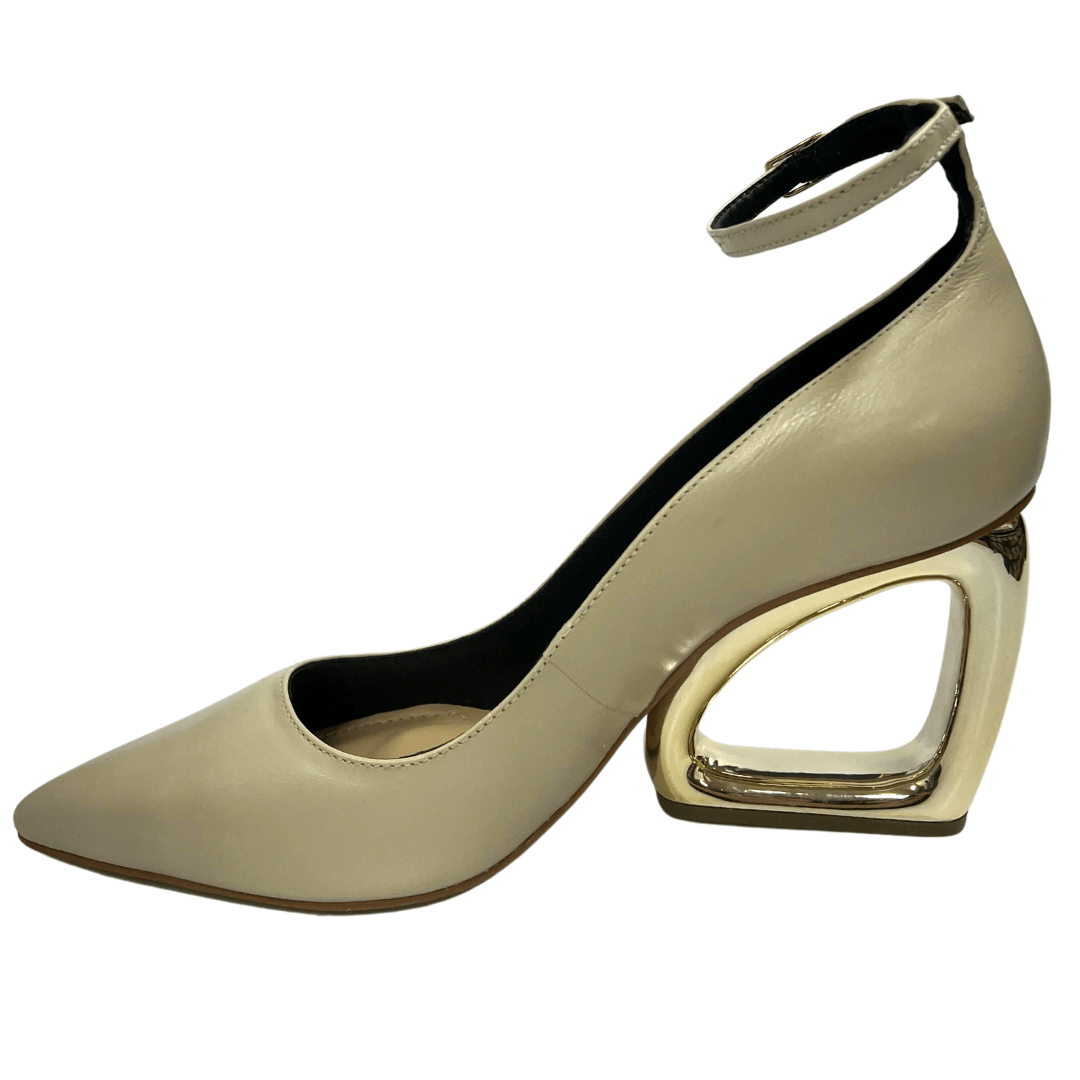Scarpin Cecconello Feminino Off White Salto Alto Vazado Couro Off White 5