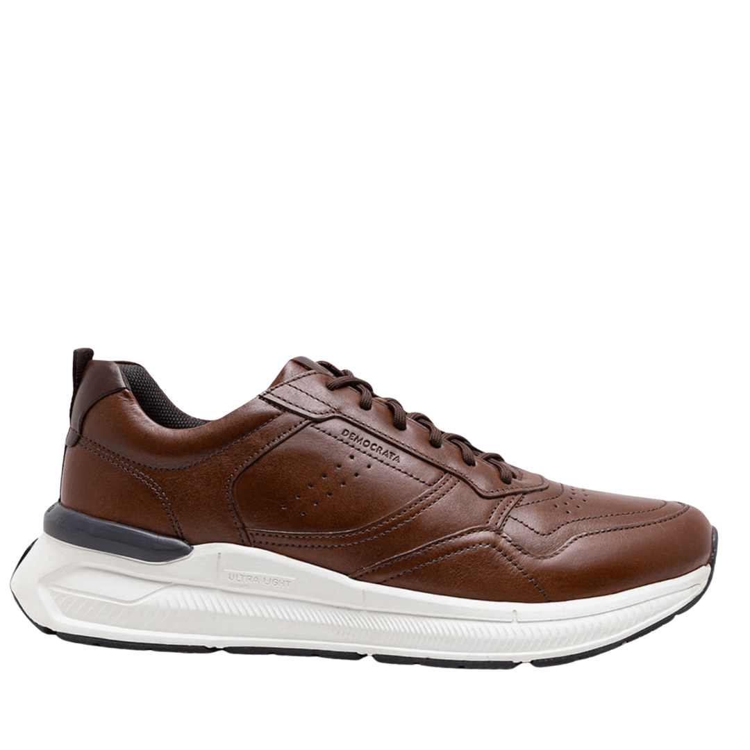 Tênis Democrata Masculino Denim Brad Ultra Light Tan Couro