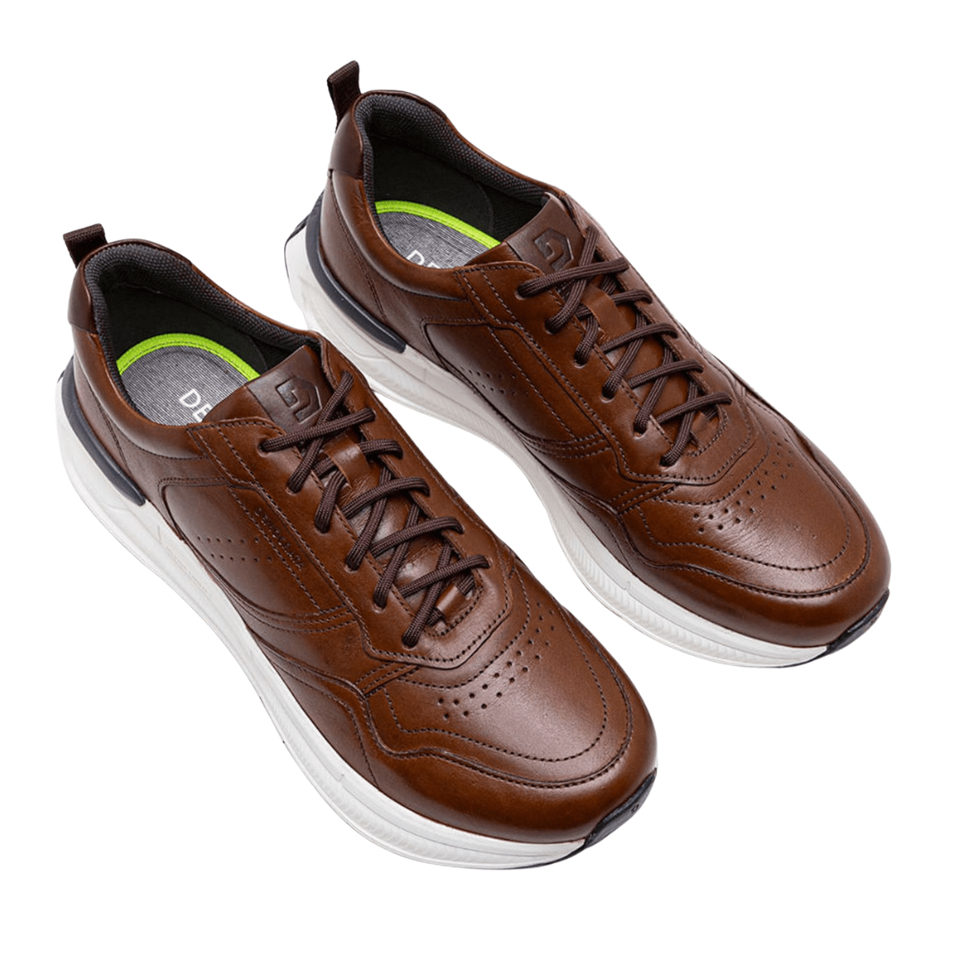 Tênis Democrata Masculino Denim Brad Ultra Light Tan Couro Marrom 2
