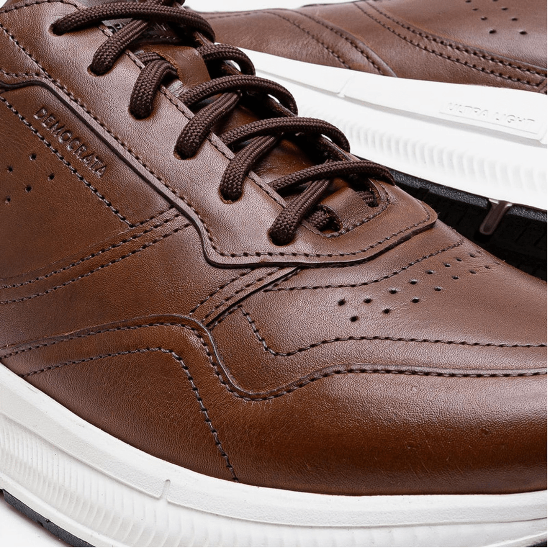 Tênis Democrata Masculino Denim Brad Ultra Light Tan Couro Marrom 3