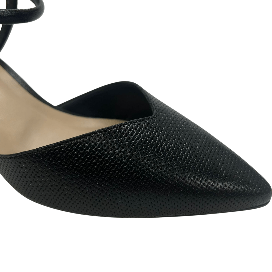 Scarpin Luz da Lua Slingback Feminino Panna Couro Tramado Preto 3