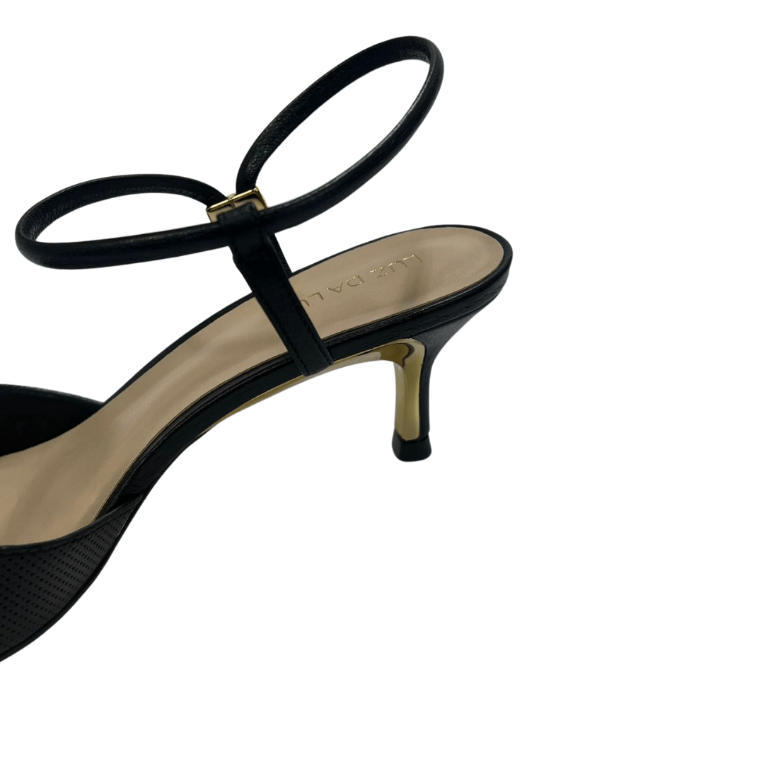 Scarpin Luz da Lua Slingback Feminino Panna Couro Tramado Preto 5