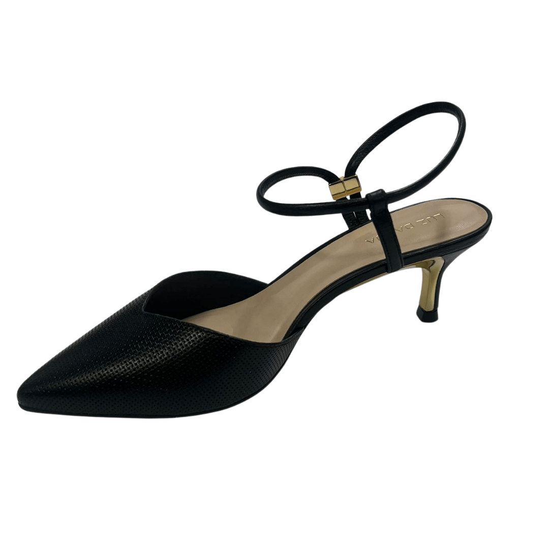 Scarpin Luz da Lua Slingback Feminino Panna Couro Tramado Preto 6
