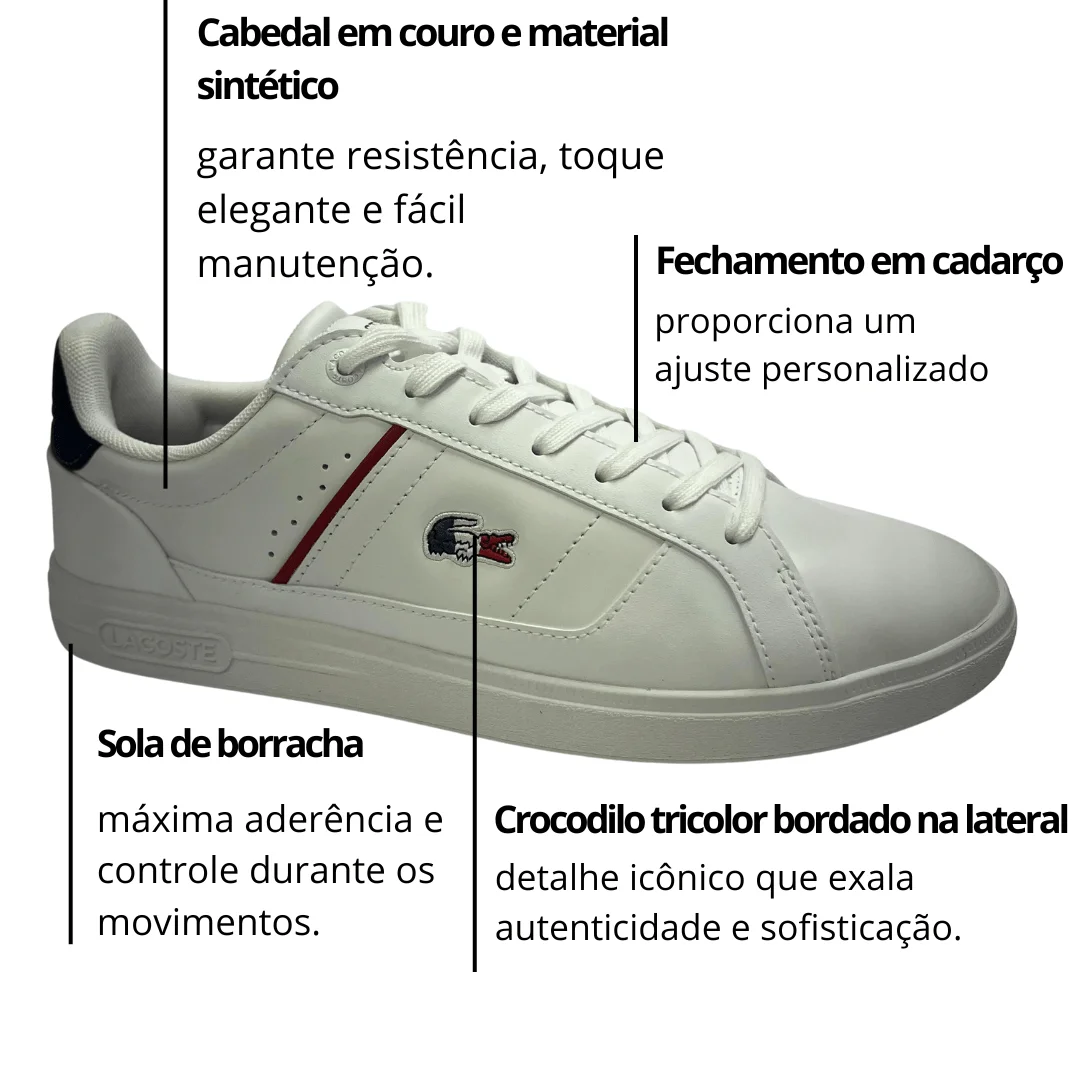 Tênis Lacoste Masculino Europa Pro White Navy Red Couro Branco 2