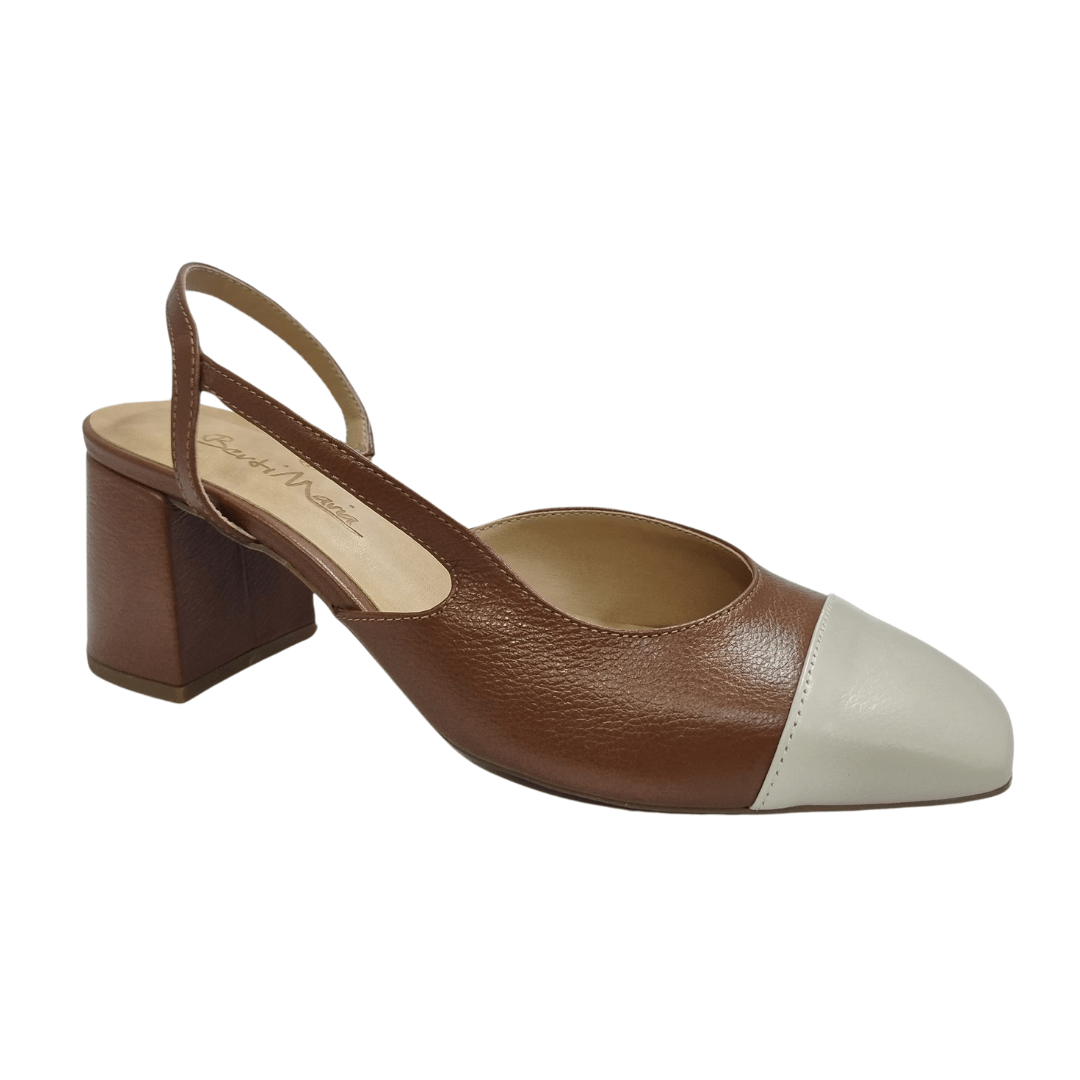 Slingback Berti Maria Feminino Gelo Chocolate Couro