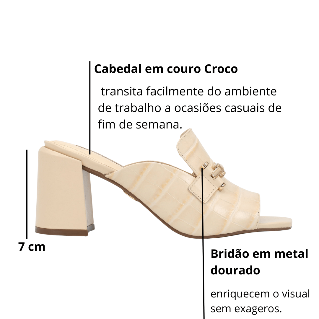 Tamanco Jorge Bischoff Salto Bloco Off White Couro Croco Bege 2