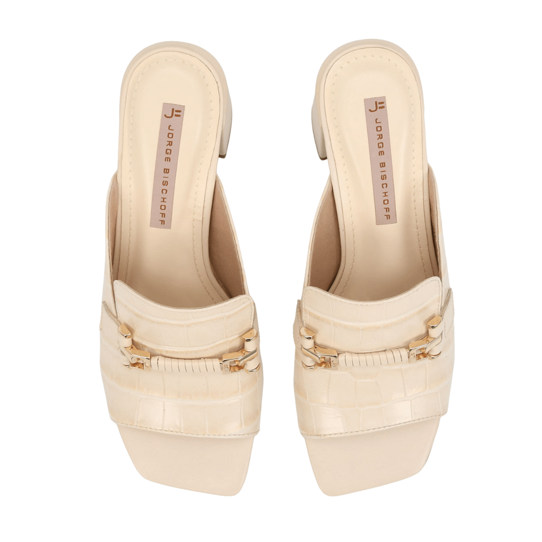 Tamanco Jorge Bischoff Salto Bloco Off White Couro Croco Bege 4