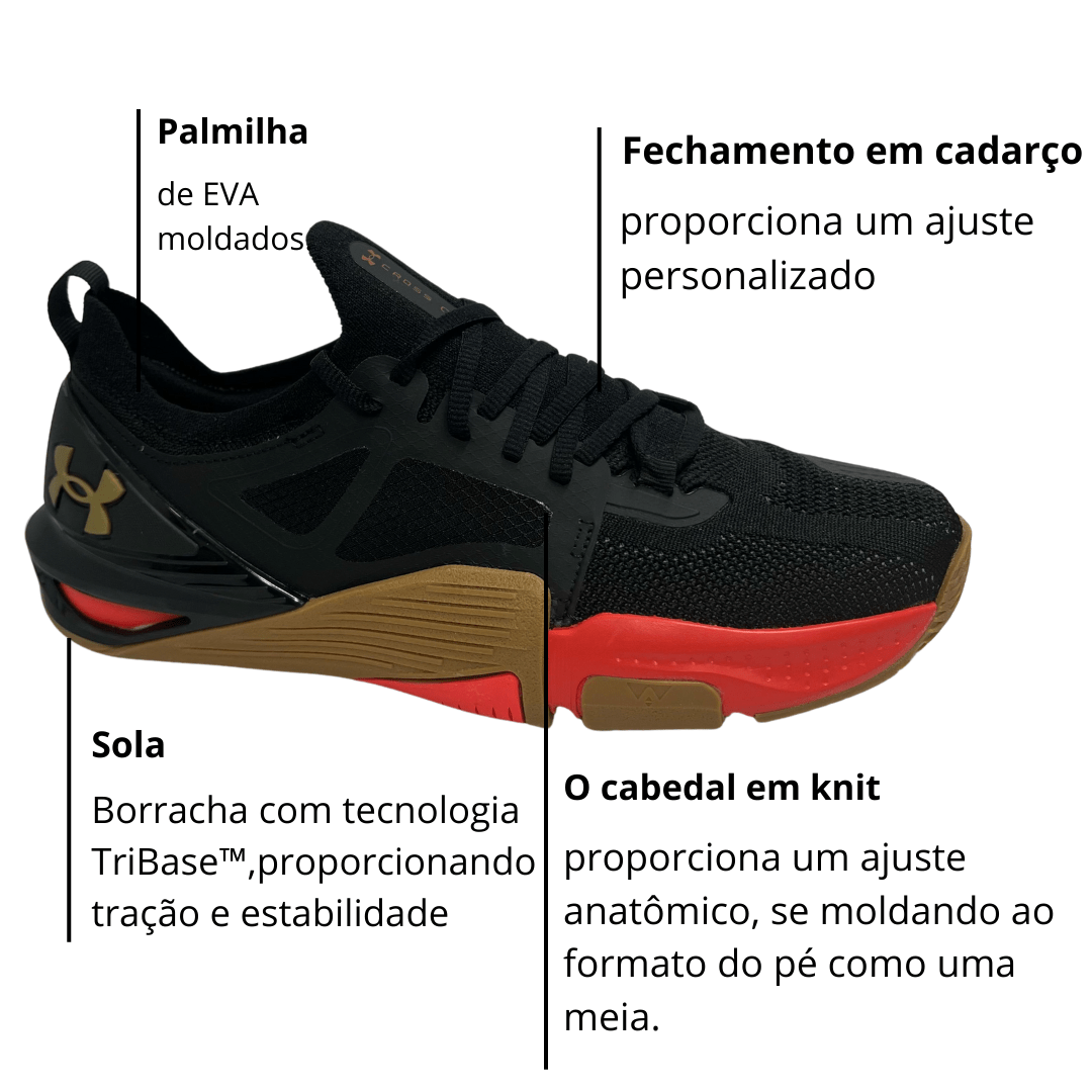 Tênis Under Armour Masculino UA Tribase Cross 2 Preto Vermelho Dourado Preto 2