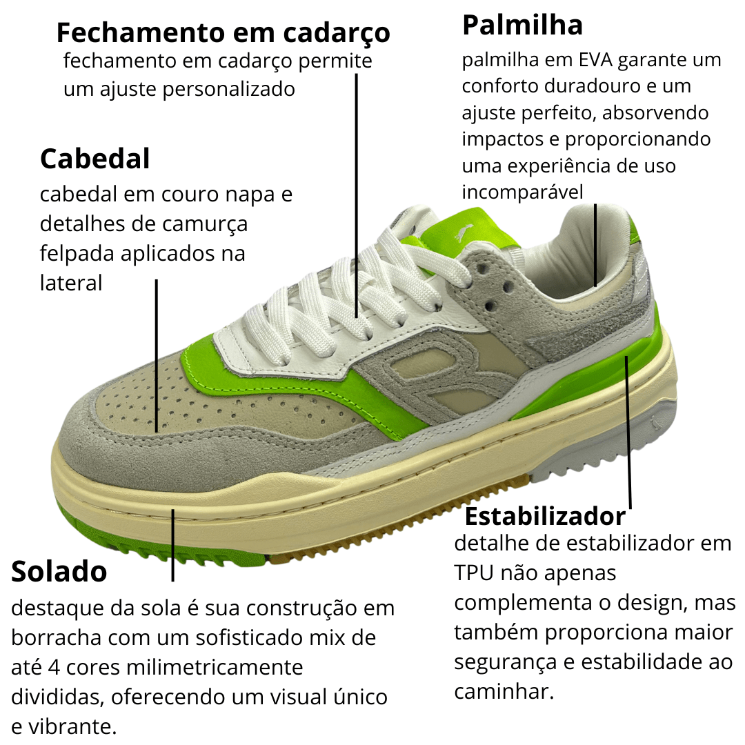 Tênis Reserva R-Bronx Feminino Off White Verde Couro Verde 2