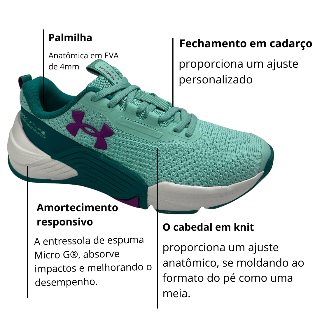 Tênis Under Armour Feminino UA Tribase Reps 2 Piscina Veridian Dalia Verde Água 2