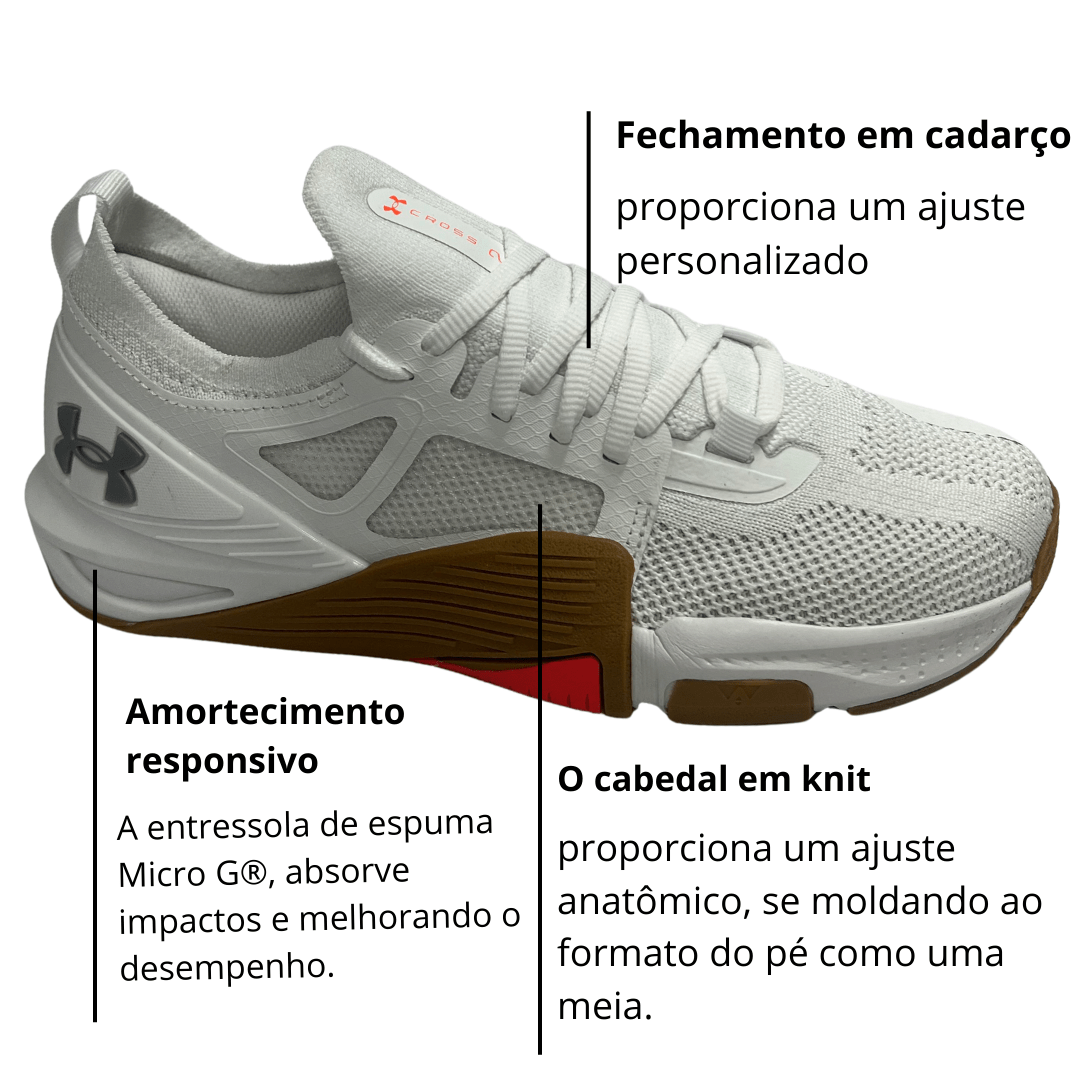 Tênis Under Armour Masculino UA Tribase Cross 2 Branco Petala Prata Branco 2