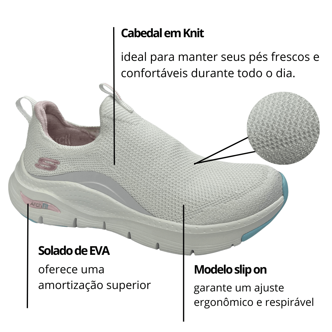 Tênis Skechers Feminino Slip On Arch Fit Branco Multi Branco 2