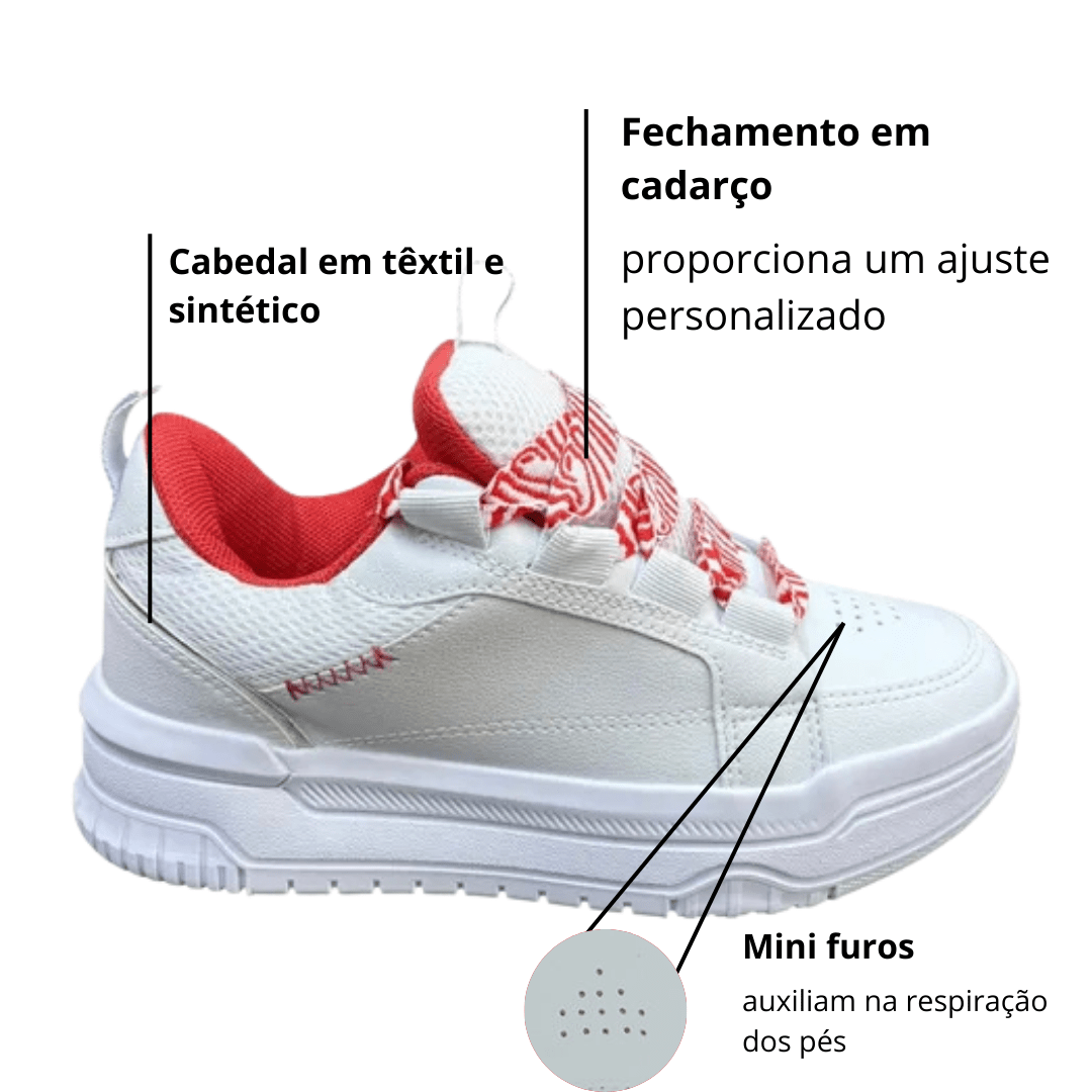 Tênis Chilli Bens Feminino Branco Vermelho Branco 2