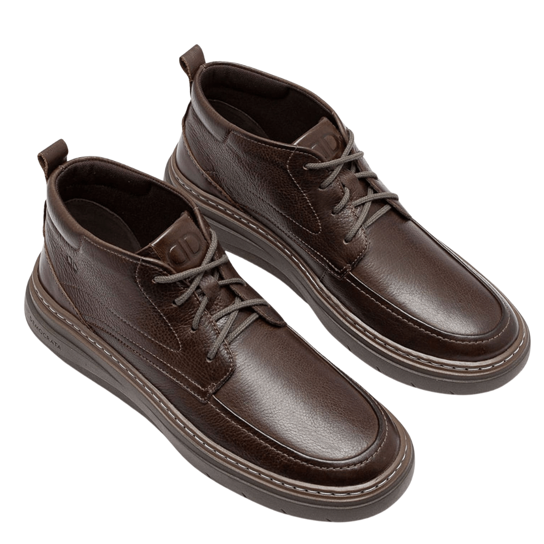 Bota Democrata Grid Masculina Grid Café Tabaco Couro Marrom 2