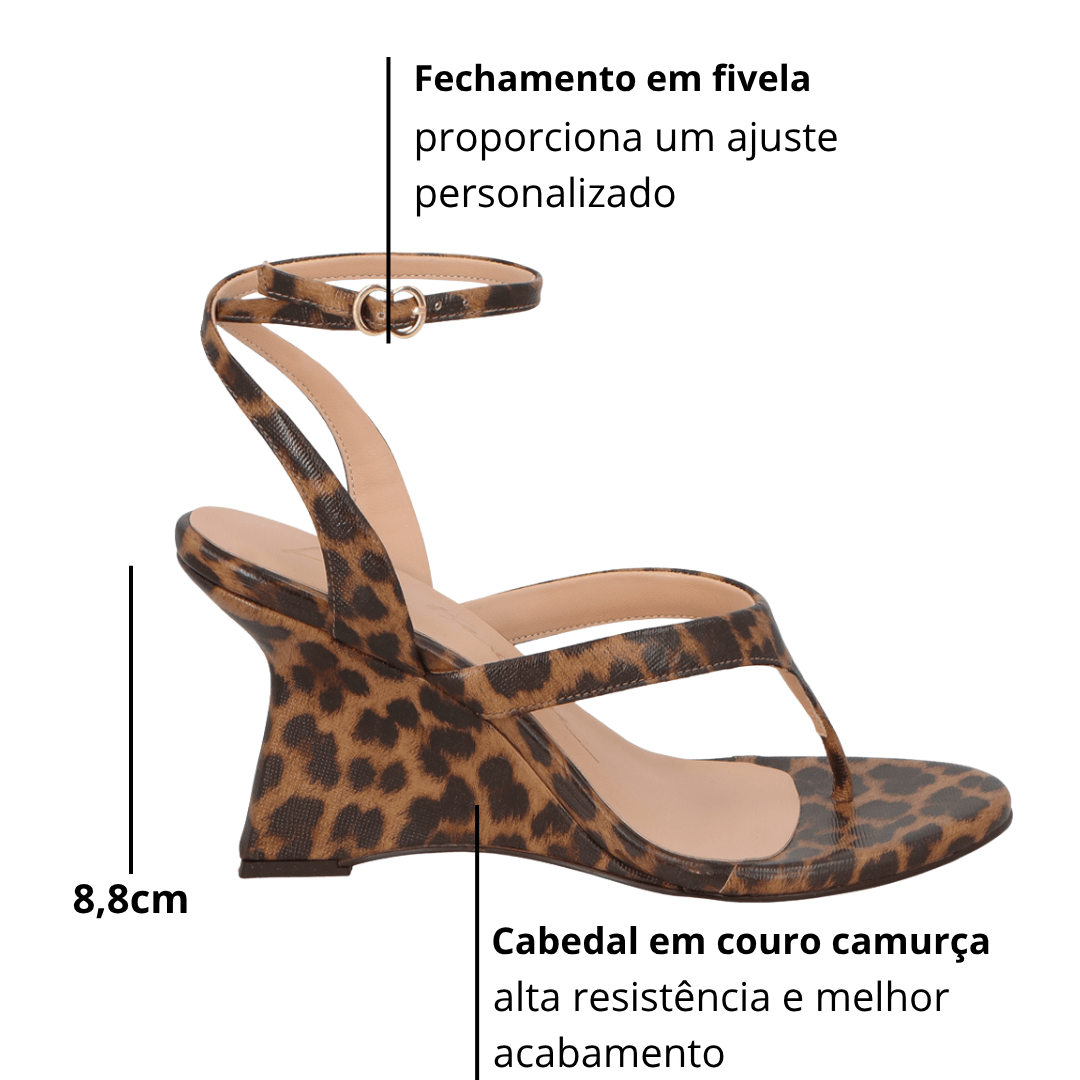 Sandália Luiza Barcelos Feminina Salto Anabela Onça Couro Animal Print 2