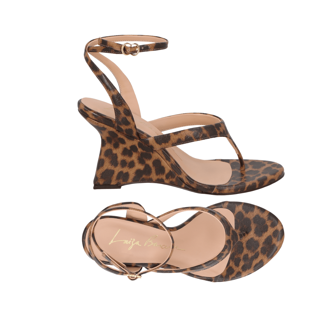 Sandália Luiza Barcelos Feminina Salto Anabela Onça Couro Animal Print 5