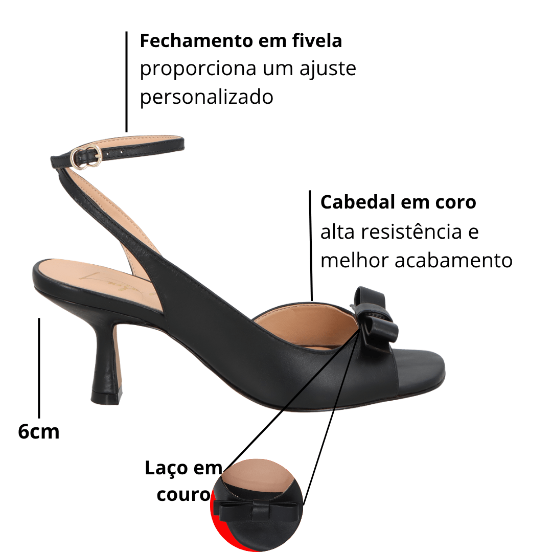 Sandália Luiza Barcelos Feminina Salto Médio Preto Couro Preto 2