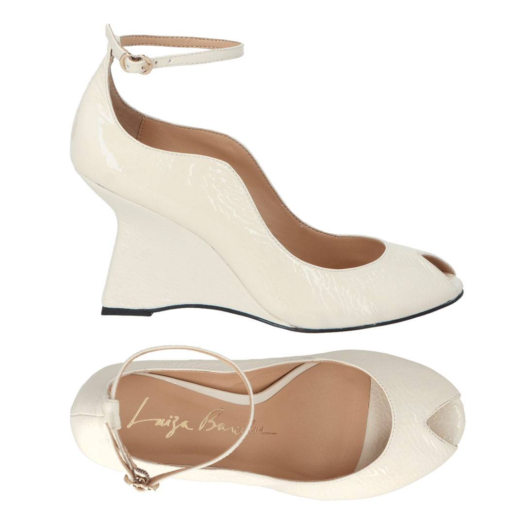 Scarpin Luiza Barcelos Feminina Salto Anabela Off White Couro Verniz Branco 4