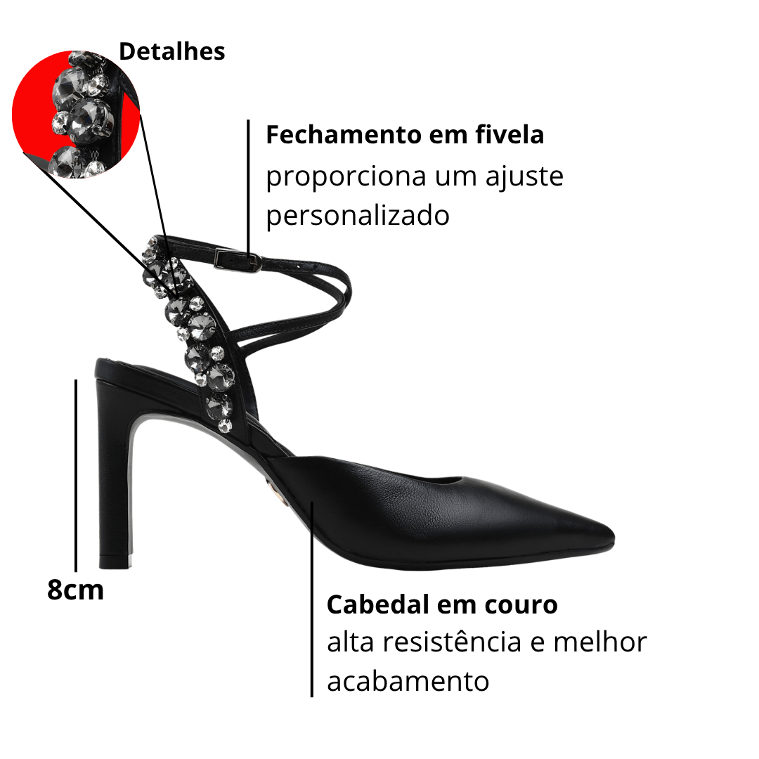 Slingback Jorge Bischoff Feminino Salto Alto Preto Couro Preto 2