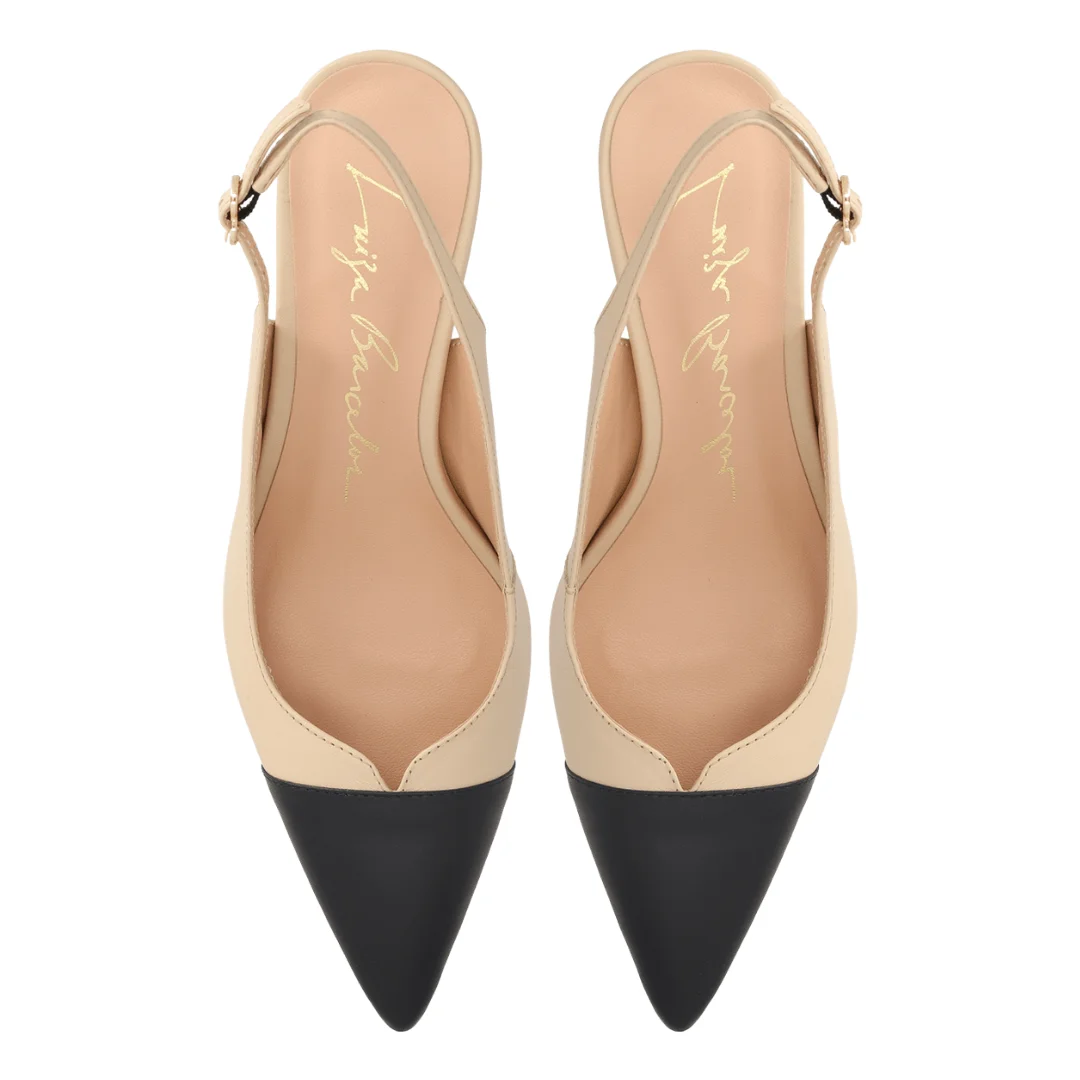 Slingback Luiza Barcelos Feminino Salto Médio Nata Preto Couro Bege/Preto 3