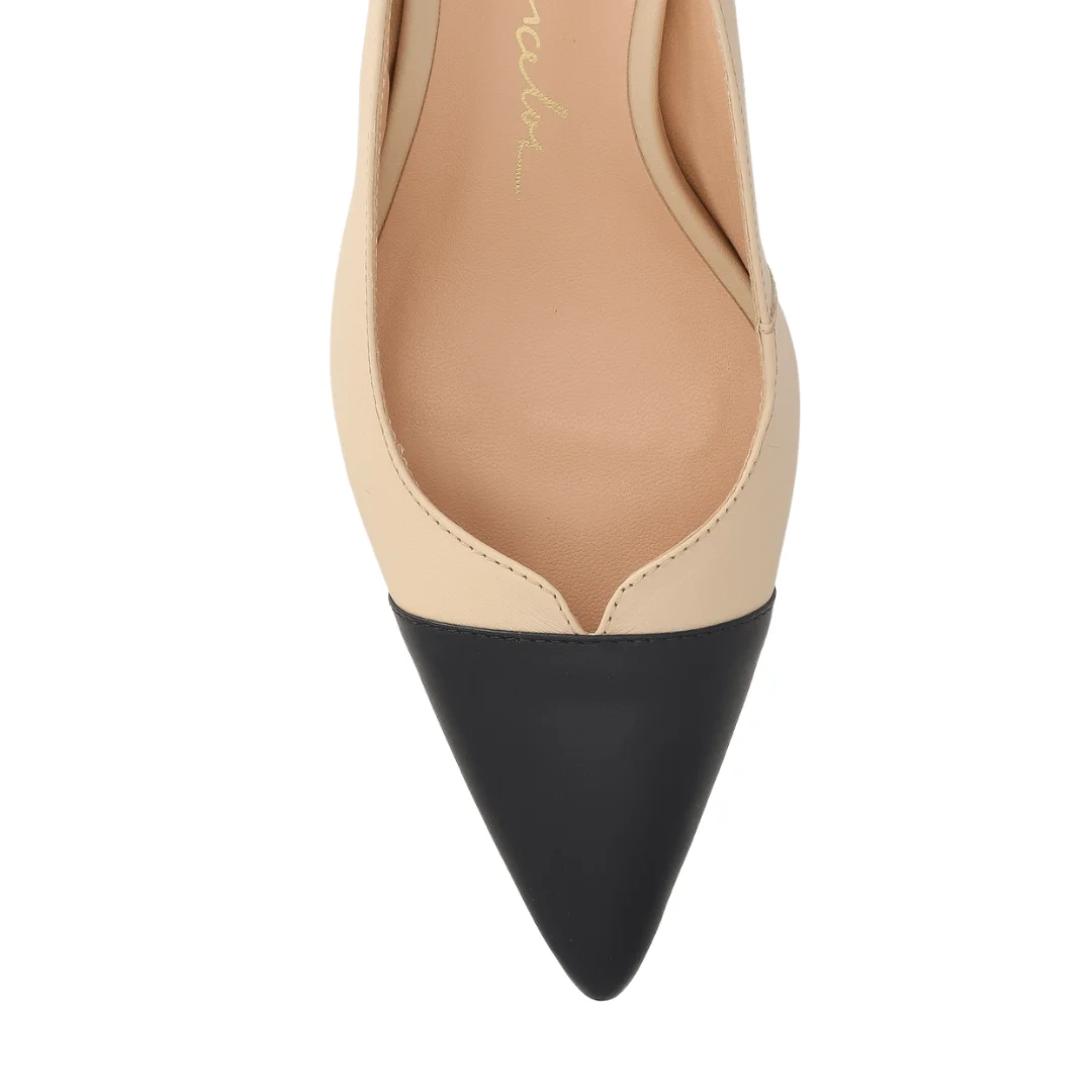Slingback Luiza Barcelos Feminino Salto Médio Nata Preto Couro Bege/Preto 4