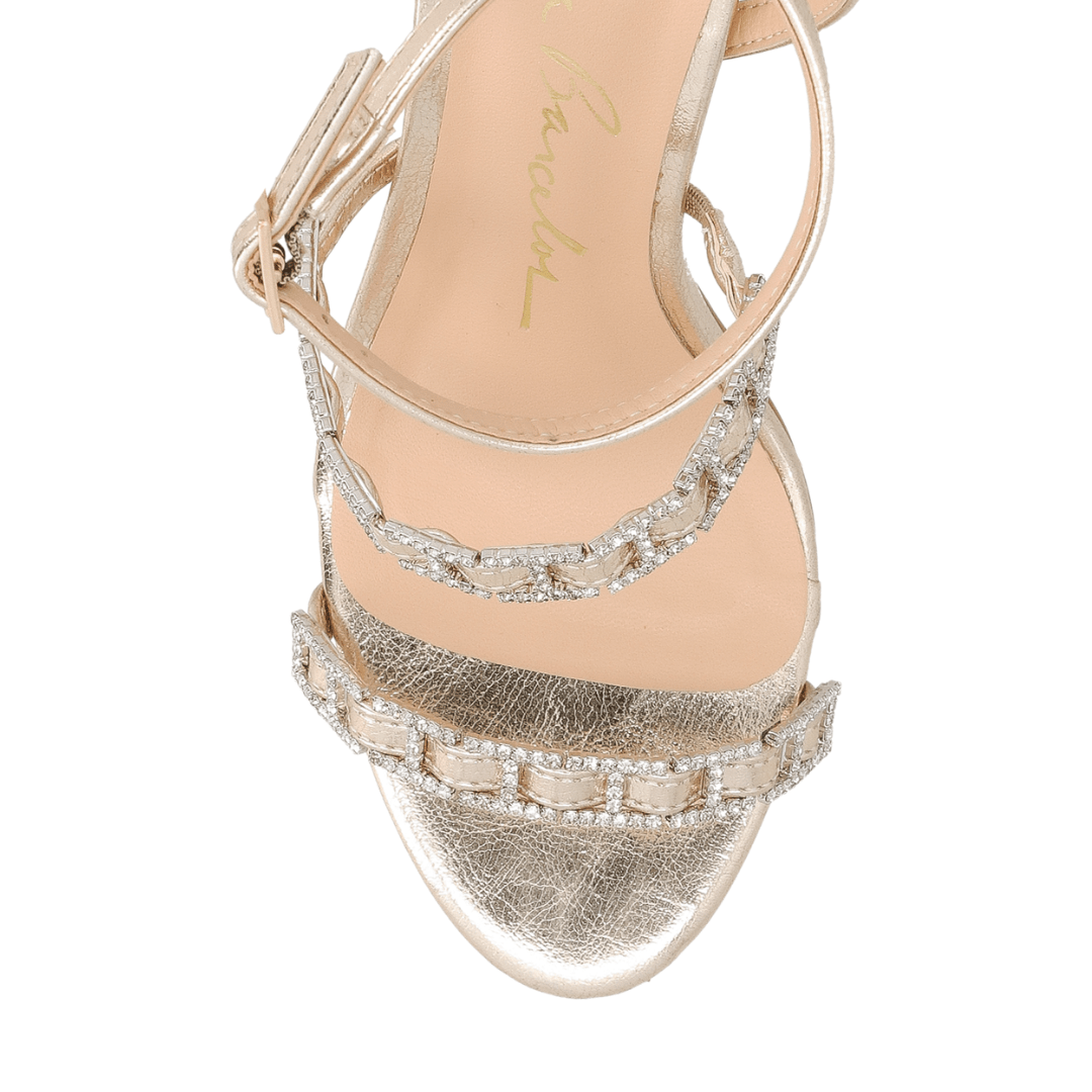 Sandália Luiza Barcelos Feminina Strass Dourada Couro Dourado 3