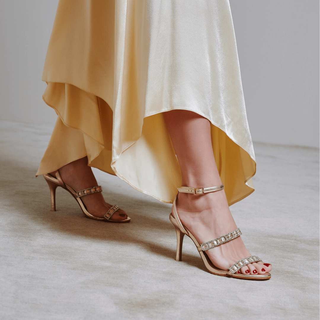 Sandália Luiza Barcelos Feminina Strass Dourada Couro Dourado 6