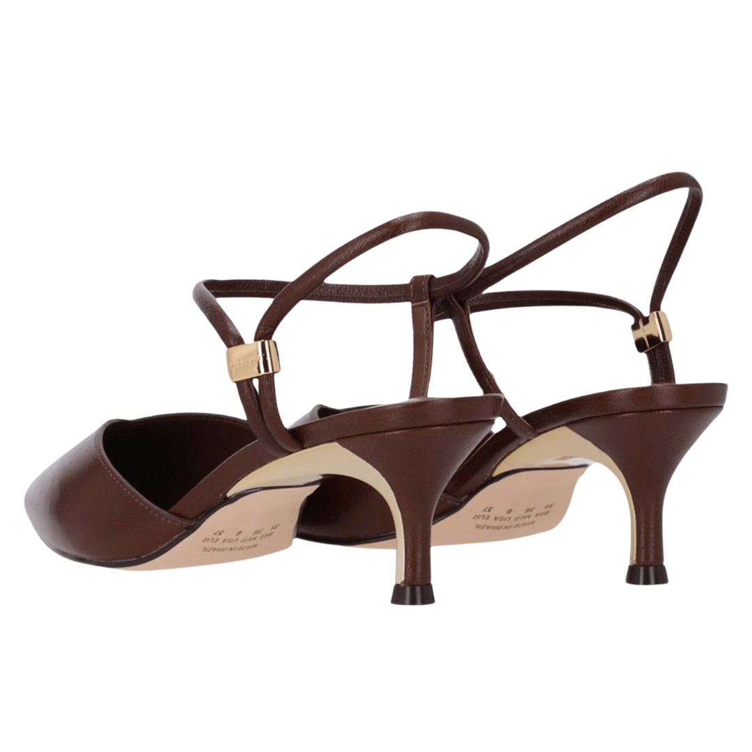 Slingback Luz da Lua Feminino Salto Médio Trufa Couro Marrom 3
