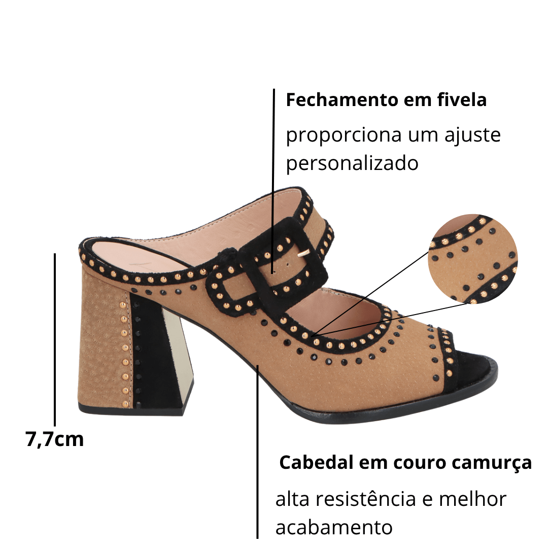 Tamanco Luiza Barcelos feminino Argila Preto Camurça Bege 2