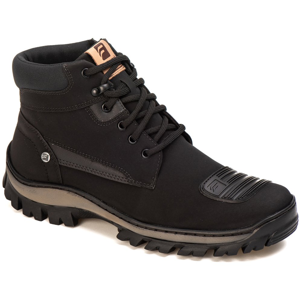 Bota Coturno Adventure com Biqueira Trilha Estilo COnforto Cano Medio Sola Tratorada Trabalho Preto 2