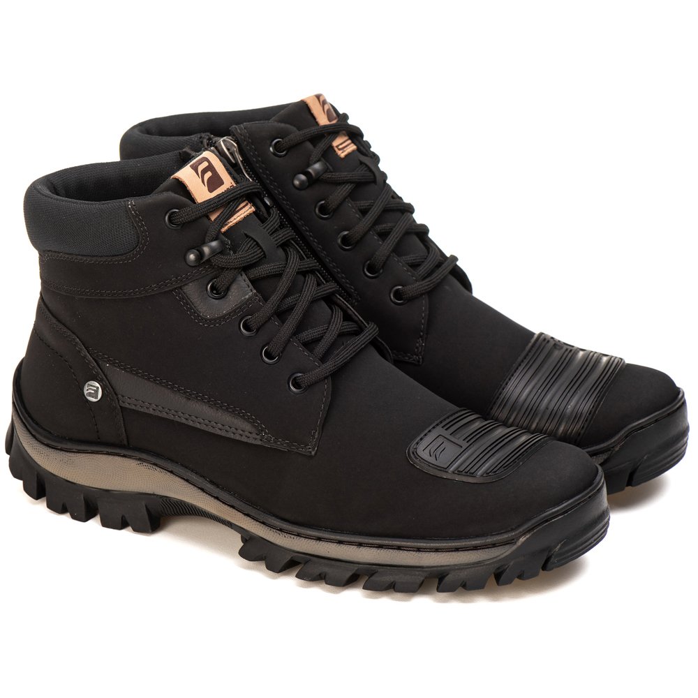 Bota Coturno Adventure com Biqueira Trilha Estilo COnforto Cano Medio Sola Tratorada Trabalho Preto 3
