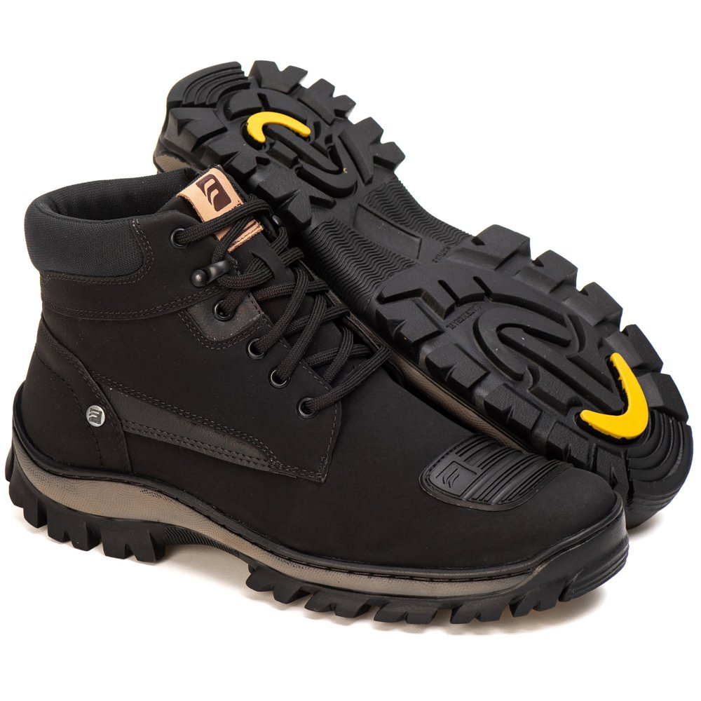 Bota Coturno Adventure com Biqueira Trilha Estilo COnforto Cano Medio Sola Tratorada Trabalho Preto 4