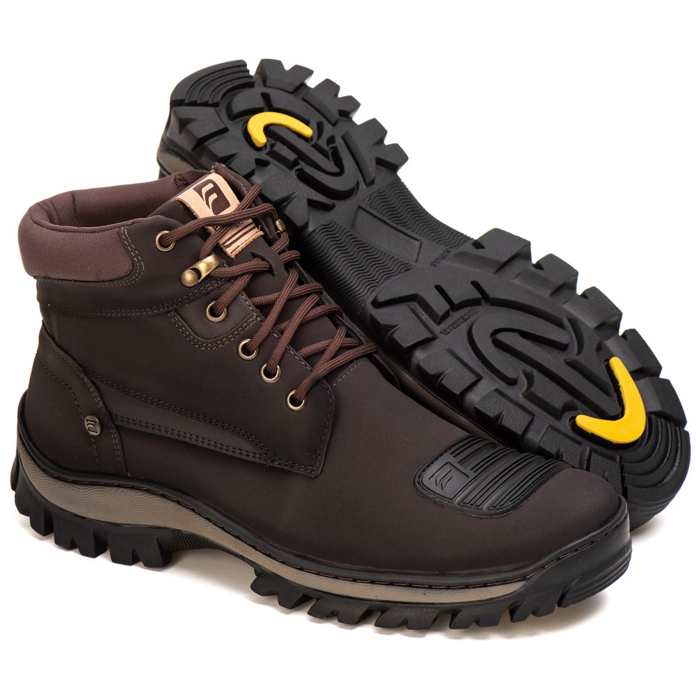 Bota Coturno Adventure Masculino Moqueiro Trilhas Estilo Cano Curto com Biqueira Cadarco Conforto Marrom 3