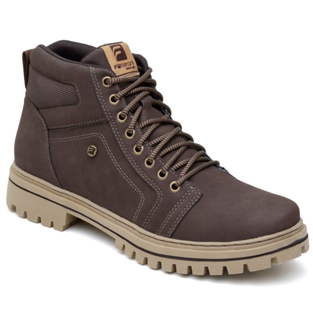 Bota Coturno Ferraroni Moda Casual Trabalho Trilha Motoqueiro Cano Medio Sola Tratorada Leve Homem Fashion Marrom 2