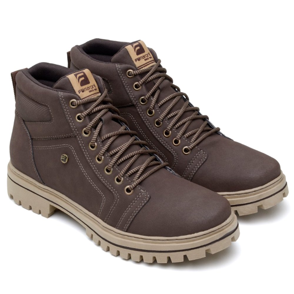 Bota Coturno Ferraroni Moda Casual Trabalho Trilha Motoqueiro Cano Medio Sola Tratorada Leve Homem Fashion Marrom 3