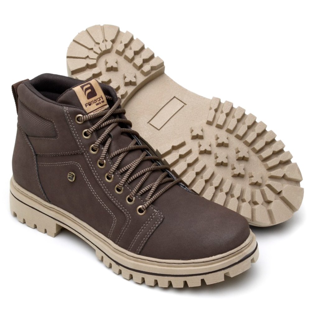 Bota Coturno Ferraroni Moda Casual Trabalho Trilha Motoqueiro Cano Medio Sola Tratorada Leve Homem Fashion Marrom 4