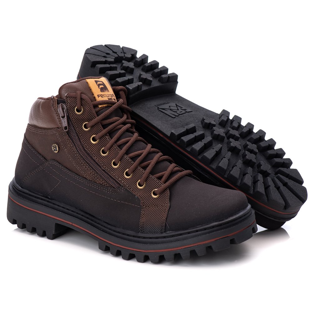 Bota Coturno Adventure Motoqueiro trabalho Passeio Masculino Cano Curto Sola Tratorada Ziper Cadarco Marrom 3