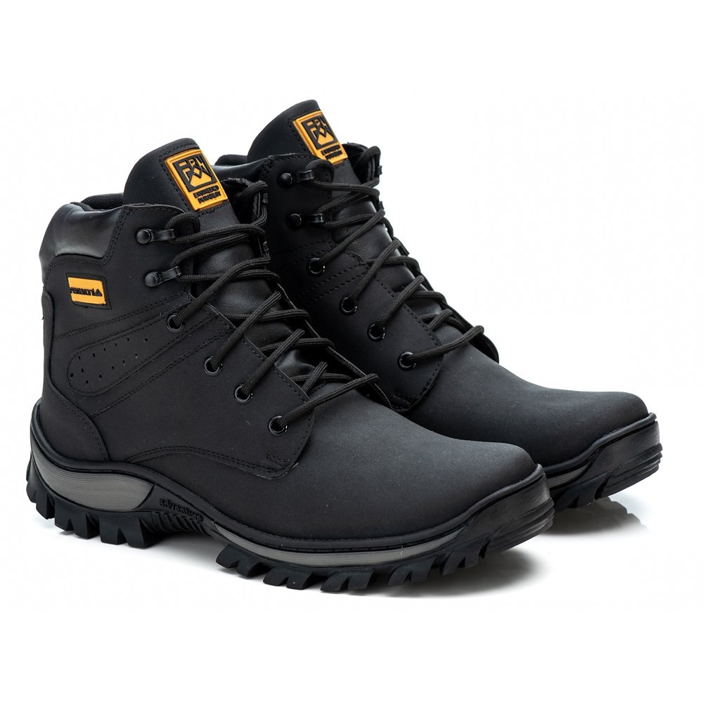 Bota Coturno Adventure Masculino Cano Medio Cadarco Sola Leve Borracha Confortavel Dia a Dia Preto 2