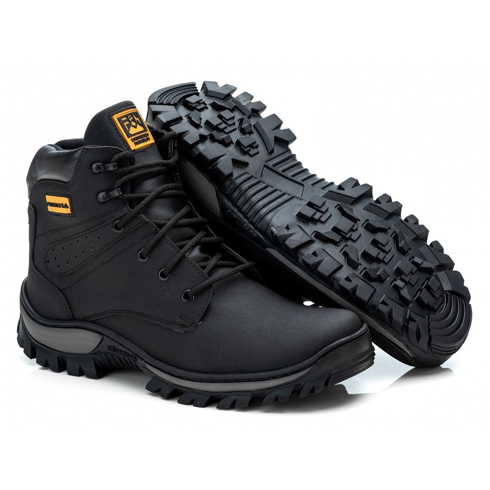 Bota Coturno Adventure Masculino Cano Medio Cadarco Sola Leve Borracha Confortavel Dia a Dia Preto 3