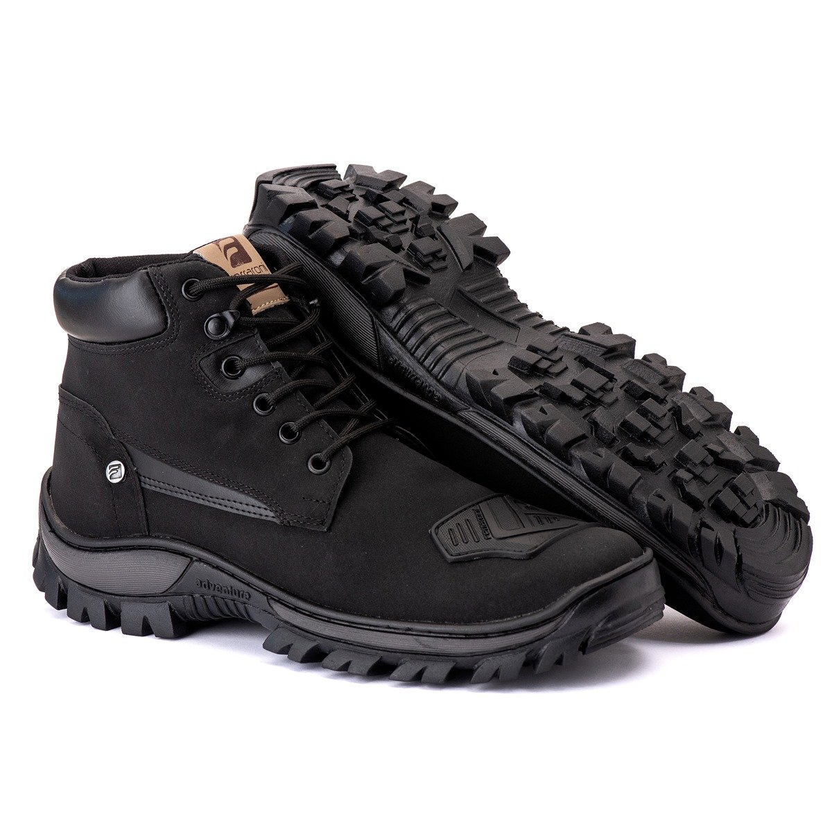 Bota Coturno Adventure Moda Casual Dia Dia Masculina Cano Medio Cadarco Sola Tratorada Emborrachada Preto 2