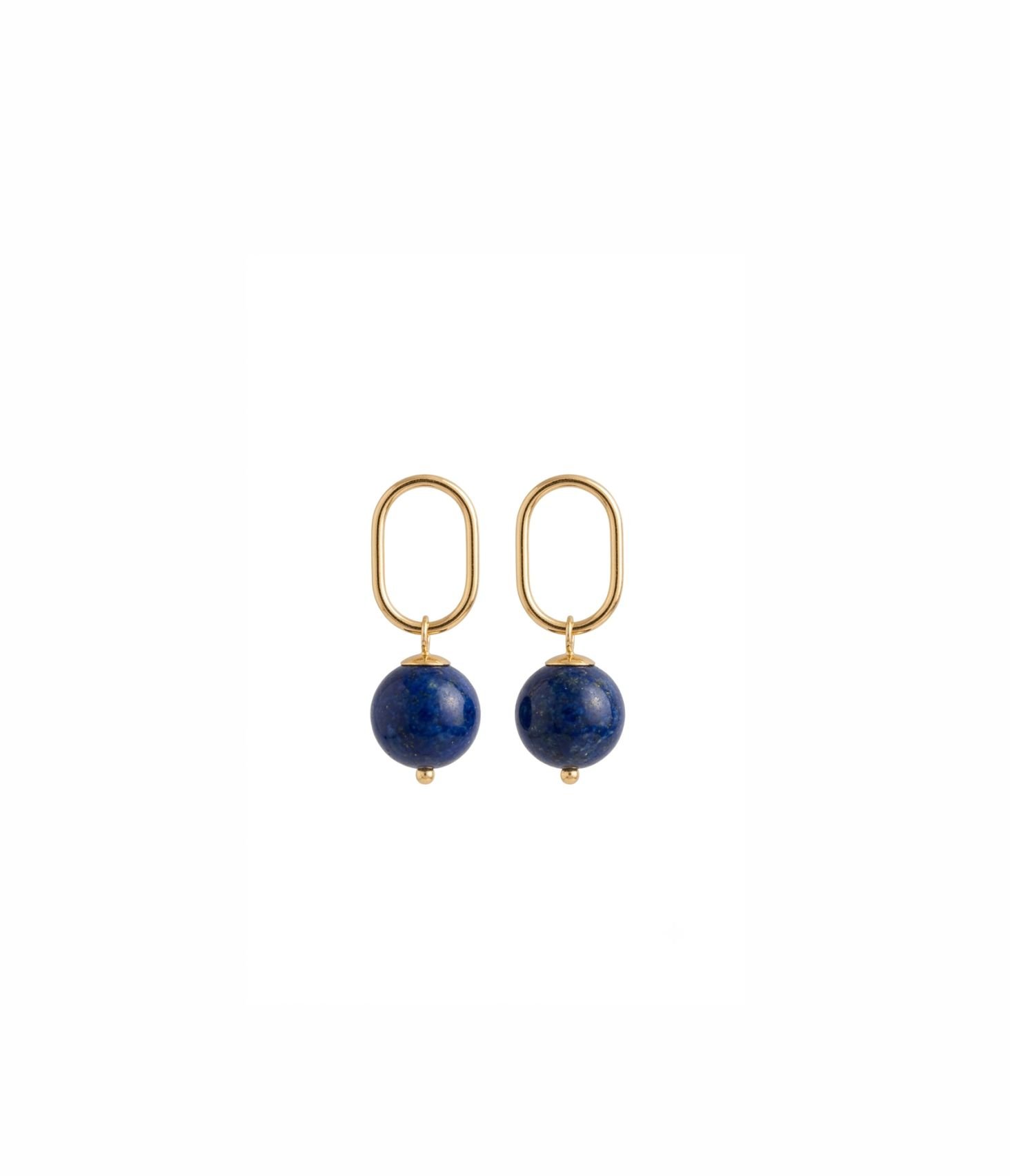 Brinco oval com sodalita e banho de ouro 18k