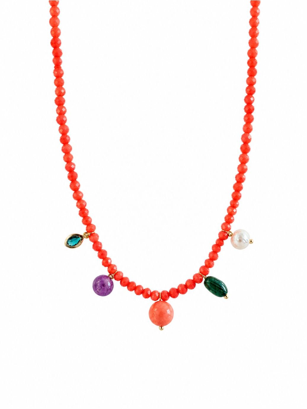 Colar Folia - cristal, ametista, malaquita, pérola e pérola shell