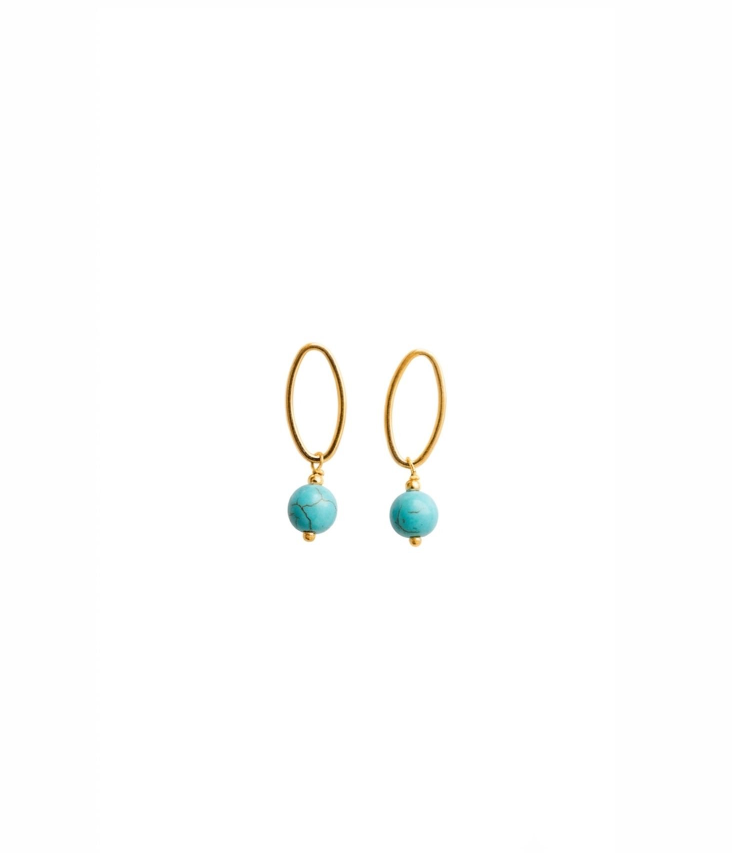 Brinco oval com banho de ouro 18k e turquesa
