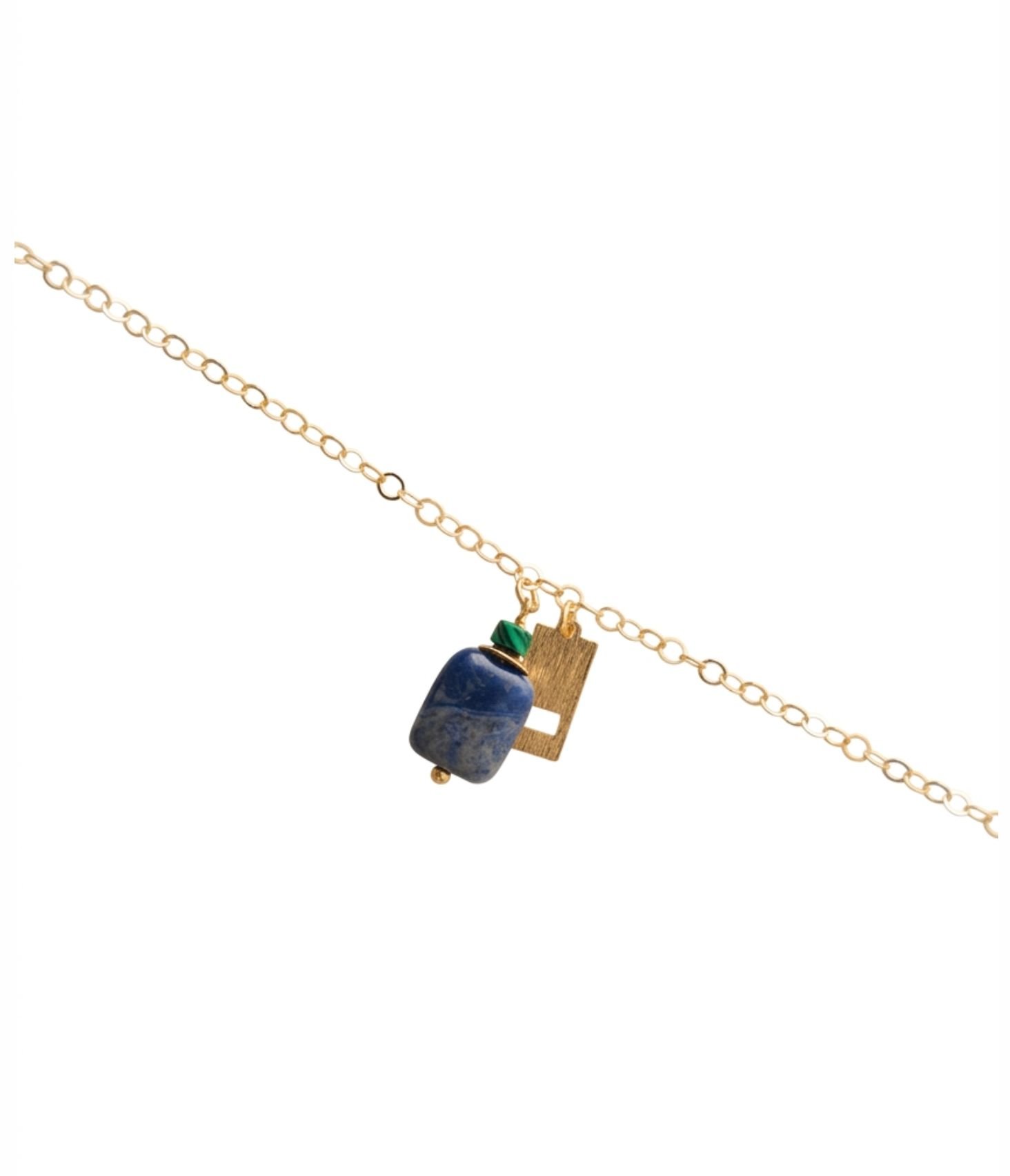 Pulseira sodalita retangular com banho de ouro 18k
