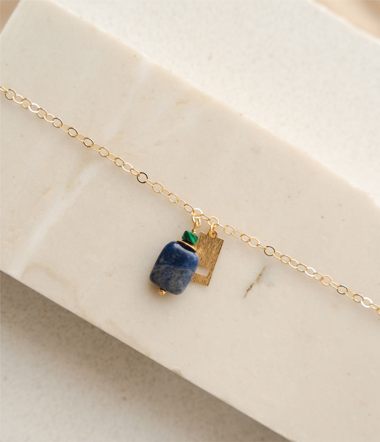 Pulseira sodalita retangular com banho de ouro 18k Ouro 3
