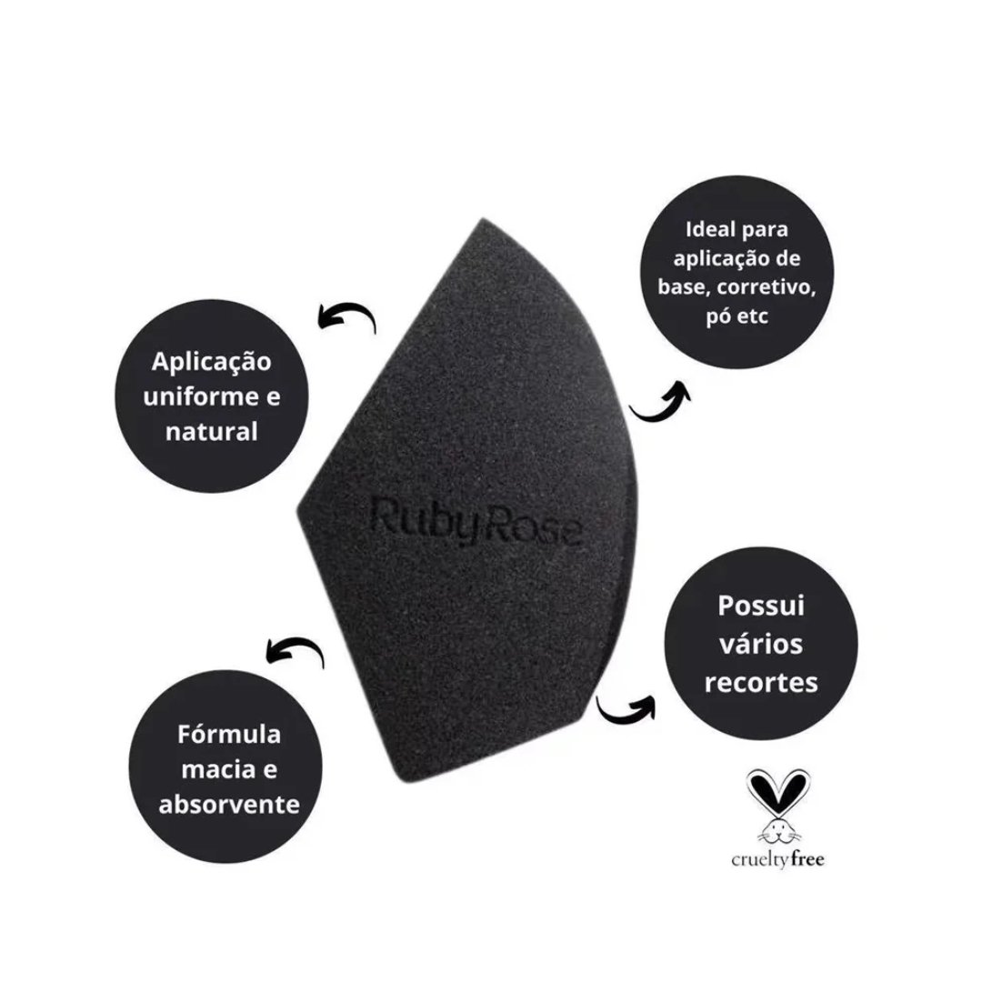  Esponja De Maquiagem Midnigth - Hbs05 - Ruby Rose Preto 4