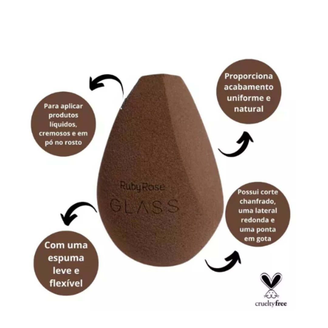 Esponja De Maquiagem Flat Mirror Glass - Hbs06 - Ruby Rose Marrom 4