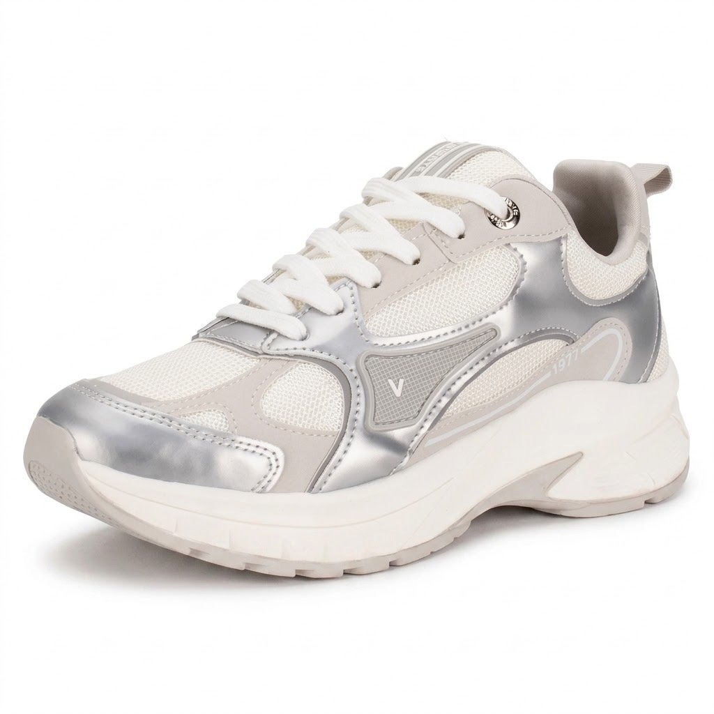 Tenis Feminino Chunky Via Marte 240011 Prata/Bege 1